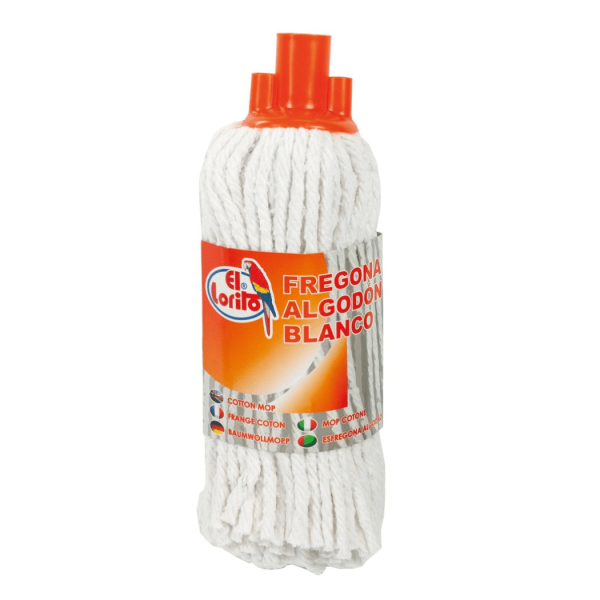 Fregona De Hilos De Algodón Blanca - Cuerpo De Plástico Ligero, Ideal Para Limpieza Diaria De Suelos